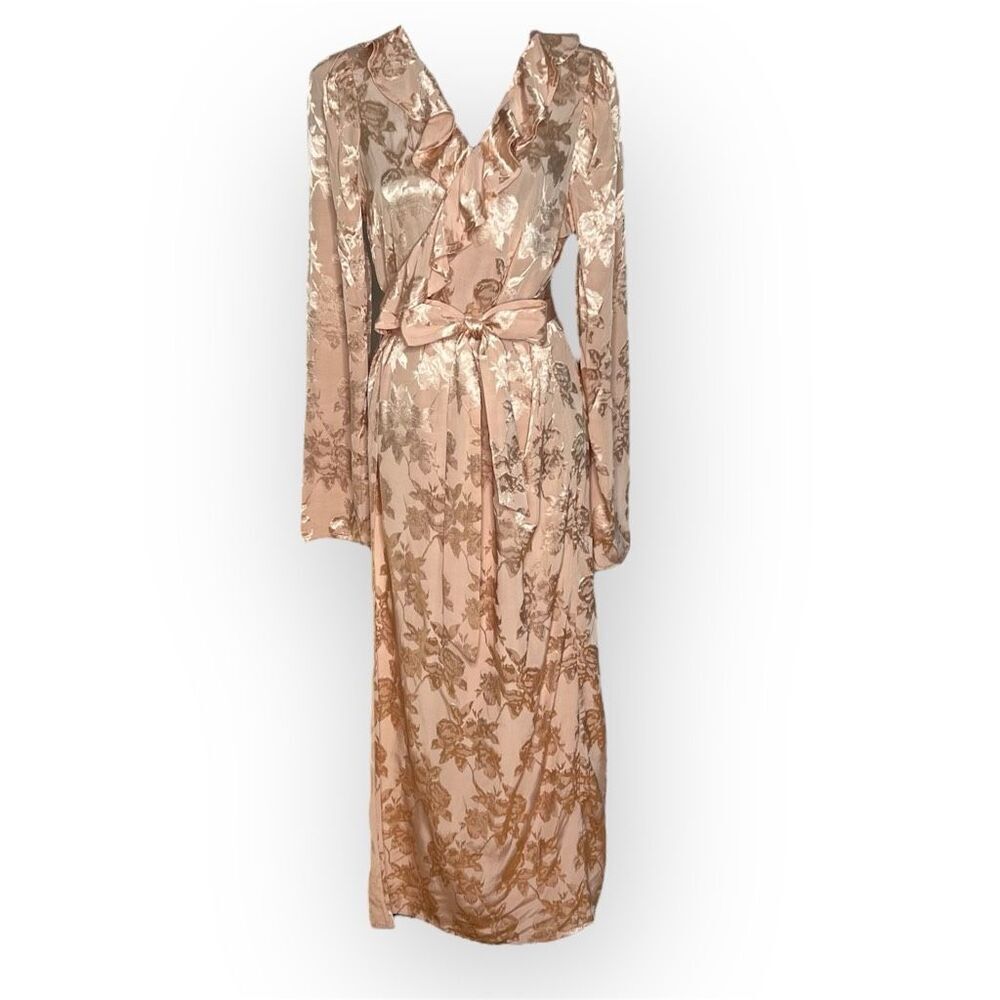 Lovers + Friends, Bali Kimono Dress Ruffle Neckline Floral Satin, Women’s Medium